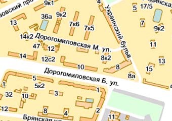 Большая Дорогомиловская улица в Москве, карта с сайта maps.yandex.ru
